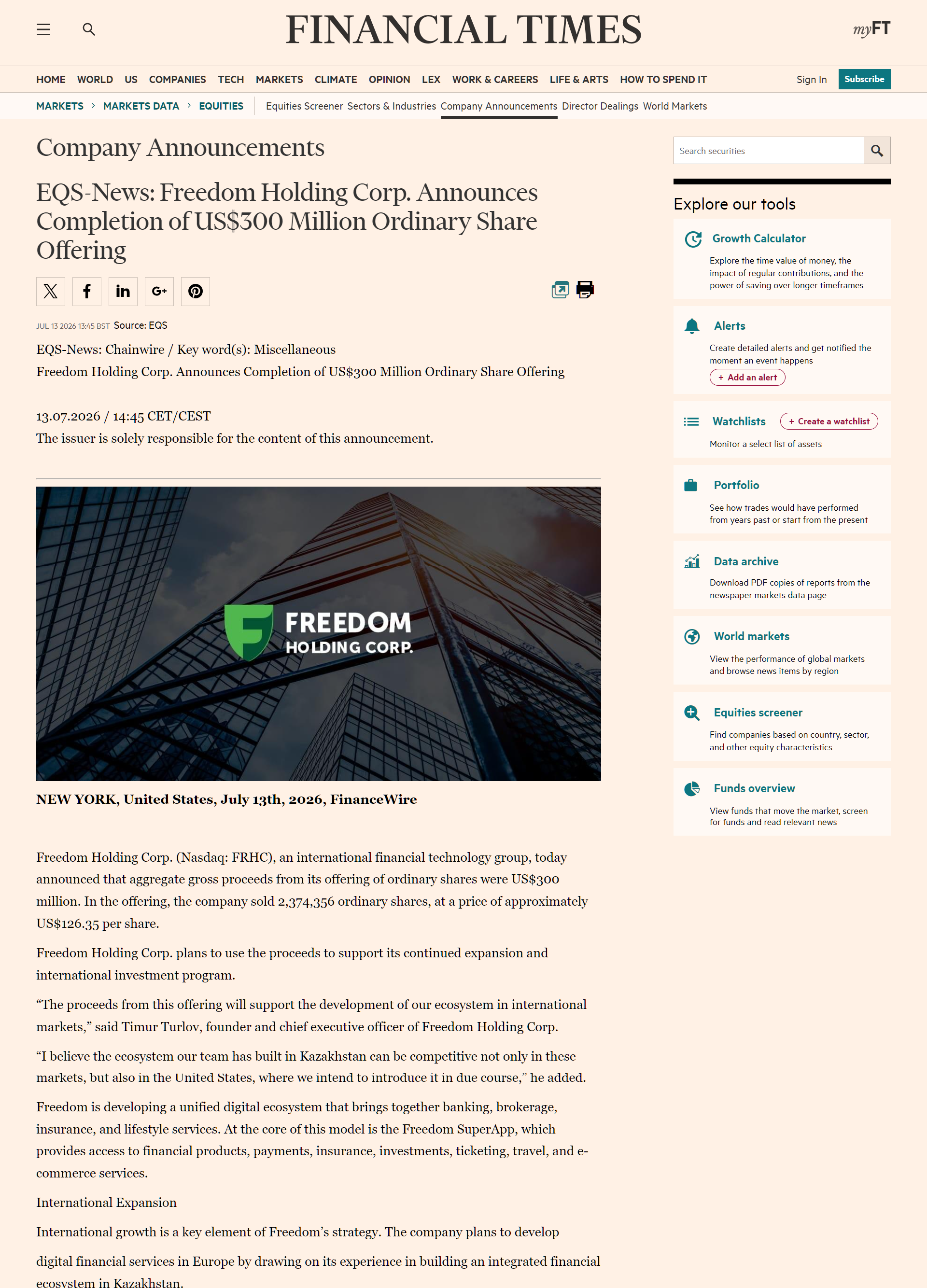 Investegate article